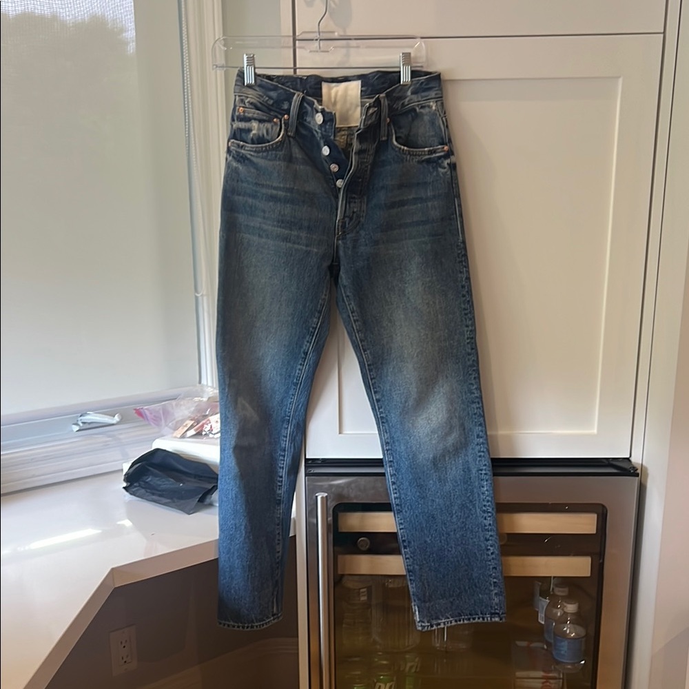 MOTHER High-Rise Straight Jeans in color a day in the life of Daniel.